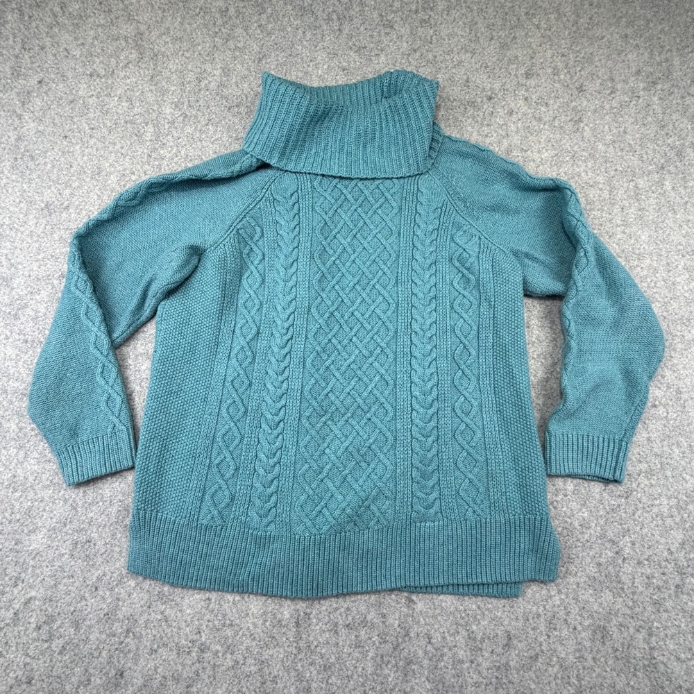 Croft & Barrow Womens XL Teal Blue Cable Knit Cowl Neck Sweater Cotton Blend